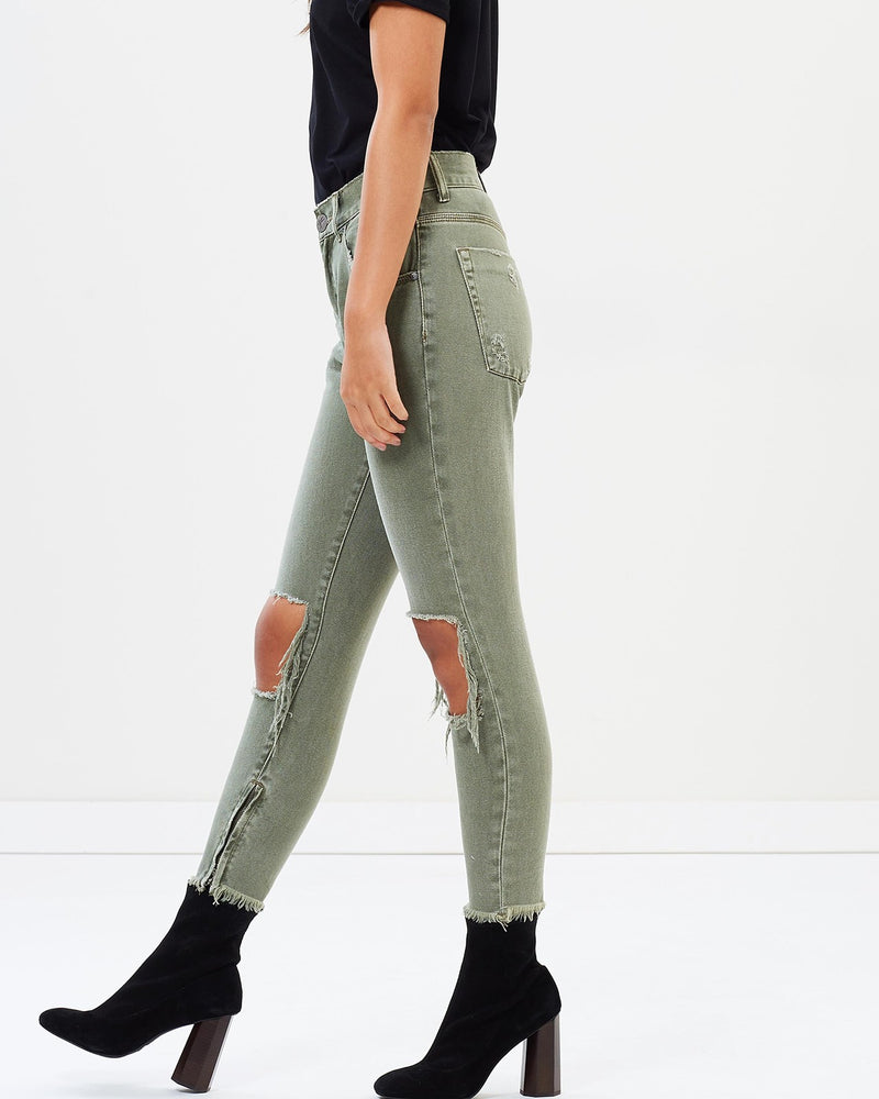 SUPER KHAKI HIGH WAIST FREEBIRDS SKINNY PANT